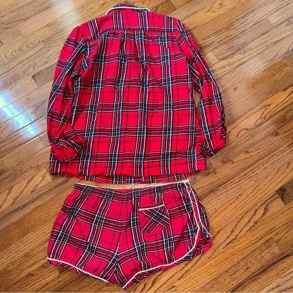 Victoria’s Secret Red Plaid Pom Pajama Set Size L